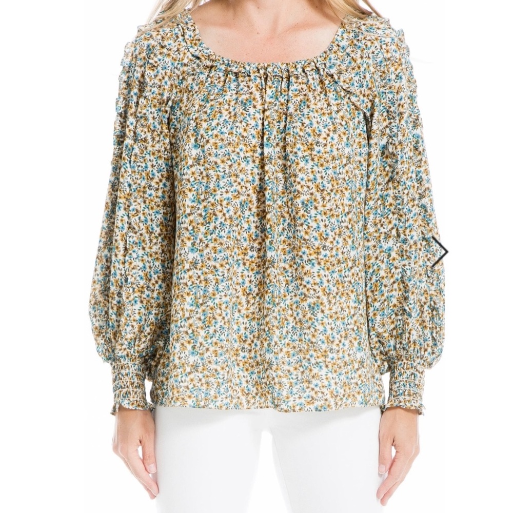 ✨5 FOR $25✨ Max Studio Long Sleeve Ruched Cuff Blouse In Ivgldbor